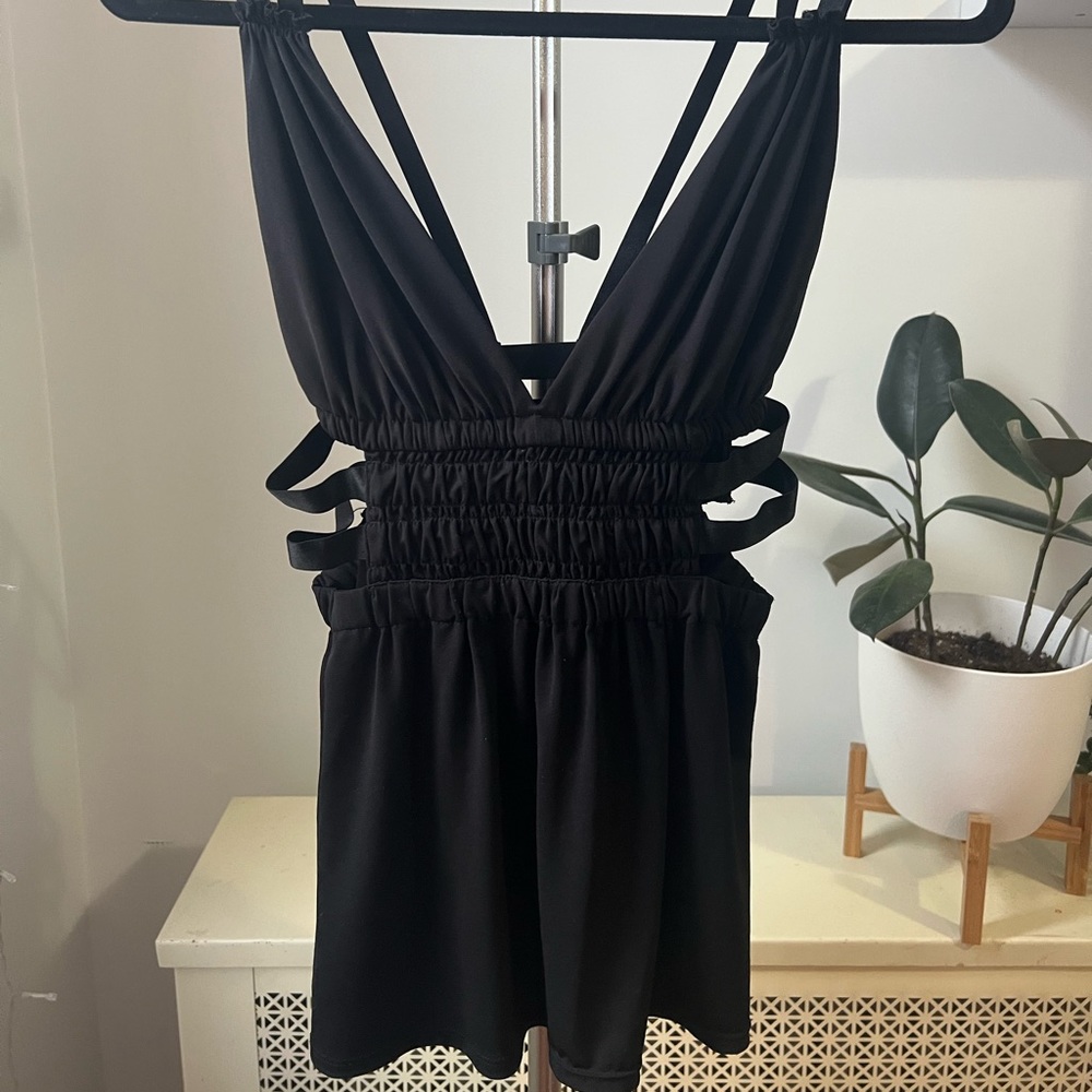 XS Express Sexy Black Blouse V line
